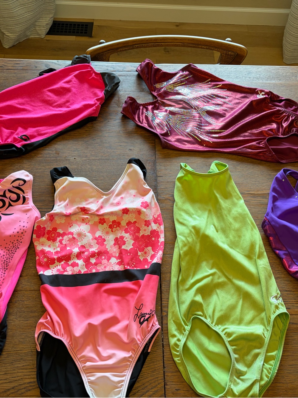 GK Girls Pink Floral & Neon Green Gymnastics Leotards